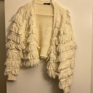 Boohoo Cream Fringe Cardigan